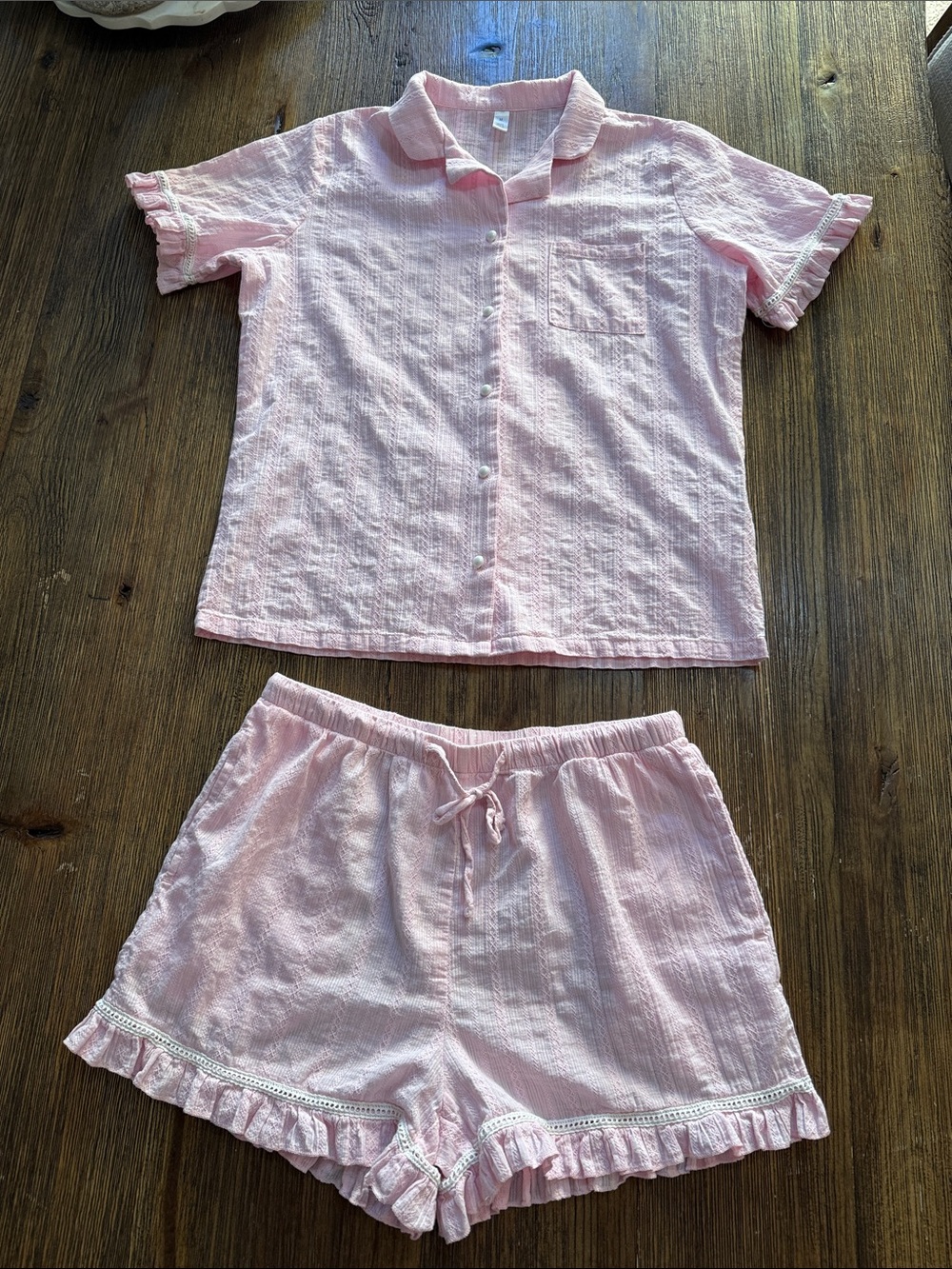 Light Pink Cotton Ruffle Pajama Set